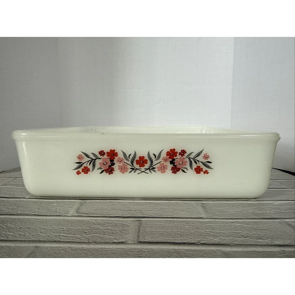 Vintage Fire King Primrose #452 Pink & Red Flower Casserole 8 X 8